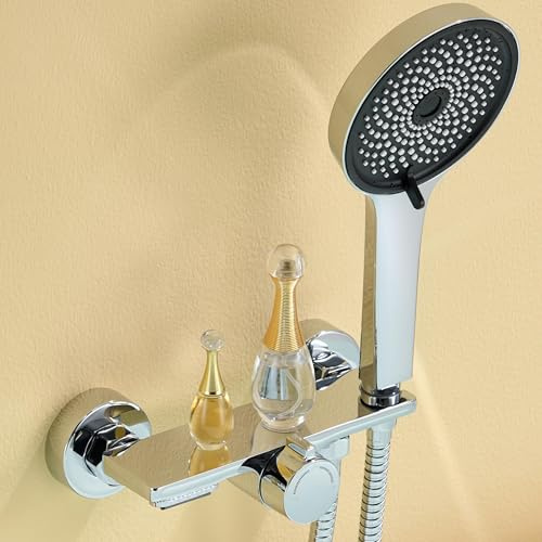 Auralum Miscelatore Doccia Ottone, Rubinetto Vasca da Bagno con Soffione Doccia, Miscelatore Vasca da Bagno con Supporto Soffione e Tubo Doccia