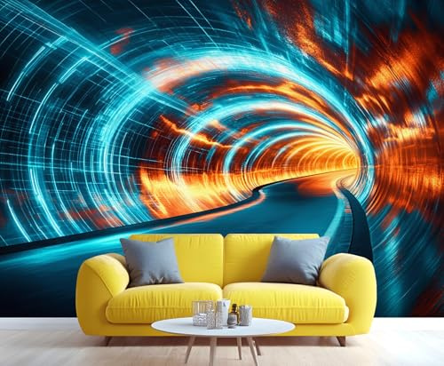 YXQAIED Tapete – Neon-Tunnel-Wandtapete, Sci-Fi-Futuristische Tapeten für Wohnzimmer, Weltraum, Korridor, Schlafzimmer, Wandpapier, nicht selbstklebend, große Wandbilder
