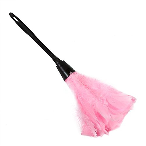 Nikou Plumero de Plumas, Cepillo Suave de Plumas de Pavo con Mango Negro, Muebles Domésticos, Herramientas de Limpieza de Coches (Rosa)