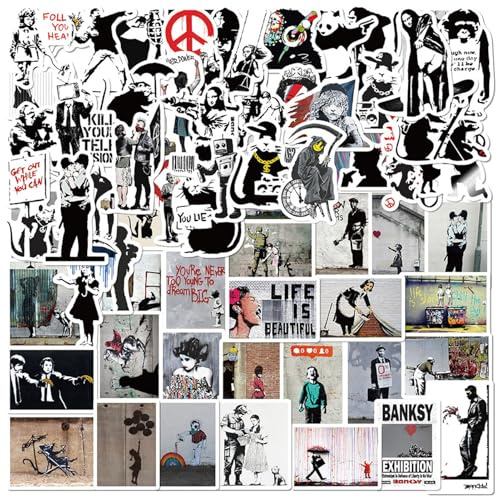 67 PCS Banksy Graffiti Schwarz und Weiß Stickers Set,Graffiti Sticker,Anime sticker,StickerWasserfest,Wasserfest für LaptopGepäck Auto Telefon Scrapbook Motorrad Fahrrad Koffer