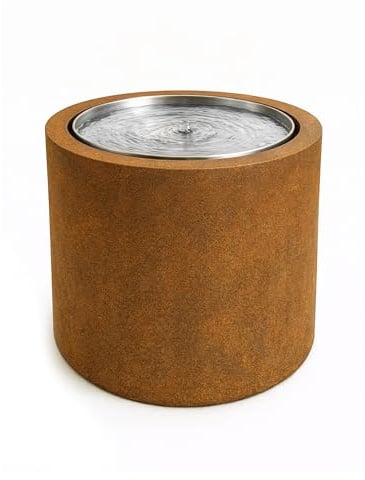 KÖHKO® Design-Gartenbrunnen ORBIS rund aus Cortenstahl mit LED –Modernes Wasserspiel für Garten & Terrasse