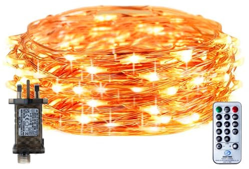 RcStarry Fairy Lights Plug in, 10M 100LED Copper Wire Fairy Lights Warm White, 33ft LED Fairy String Lights Mains Powered with Remote, Timer, 8 Modes, Memory, Waterproof for Indoor Outdoor Decor