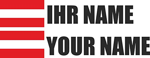 INDIGOS UG - Auto Aufkleber Österreich - schwarz - Aufkleber selbst gestalten - Ordner, Motorrad, Fahrrad, Wand, Tür, Kühlschrank - 90x18 mm - Flagge Name personalisierte Geschenke