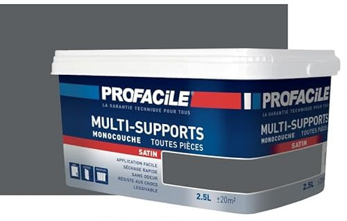 PROFACILE Peinture intérieure multi-supports, satin, murs, plafonds, boiseries, radiateurs, sans odeur, plusieurs teintes 2.5 litres