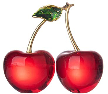 LONGWIN Crystal Cherry Figurine Glass Fruit Status Paperweight Home Decor Ornaments Tabletop Centerpiece