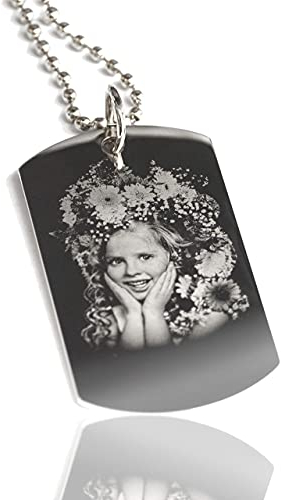 MyPrezzie Großer Dog-Tag mit eigener beidseitiger Gravur | ID-Tag mit Text+Bild gravieren | ca. 2,9 x 5,0 cm |