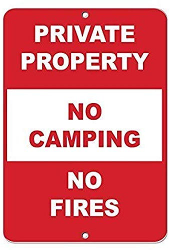 Lotusworld Segnale di avvertimento privato Proprietà No Camping No Fires Colore Rosso Alluminio Metallo Cartello 20,3 x 30,5 cm