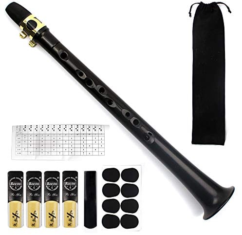 FOVERN1,Kit de saxofón de bolsillo, instrumento de viento de madera portátil para instrumentos profesionales con 4 cañas, tablas de dedos, bolsa de transporte para aficionados y profesionales (negro)