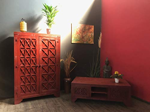 OPIUM OUTLET Möbelset 2-teilig TV-Kommode Schrank Sideboard Couchtisch Tisch Konsole Lowboard rot orientalisch mexikanisch mediterran
