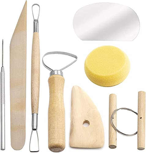 LUTER 8-teiliges Set aus Holz aus Keramik, Ton, Werkzeugset, Keramik, Ton, Wachs, Töpferei, Skulptur, Modellierung, Reinigungswerkzeug