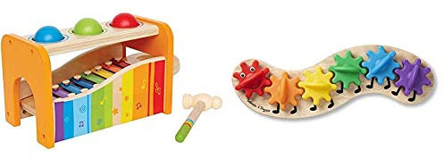 Hape E0305 Early Melodies Pound and Tap Bench & Melissa & Doug Rainbow Caterpillar Gear Toy With 6 Interchangeable Gears