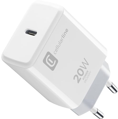 Cellularline | Caricabatterie da Rete | Caricabatterie da rete USB-C 20W per la carica alla massima velocità di iPhone 8 e successivi