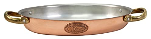 Copper Garden Kupfer Fischpfanne oval 25 cm mit Griffen I Kupferpfanne lebensmittelecht verzinnt: Ideale Wärmeleitung/-verteilung I Kupfer Pfanne hoch & stabil zum Braten, Überbacken, Servieren etc.