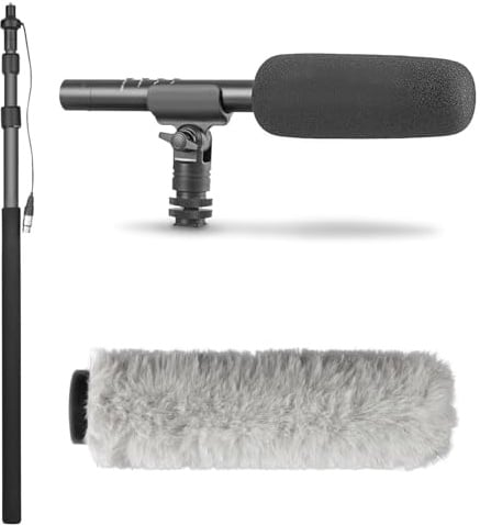 Movo XLR Shotgun Microphone & Boom Pole Kit – Professional Location Sound Recording Bundle with Shotgun Mic and Boompole with Internal XLR Cable for Filmmaking, ENG, and Broadcast Audio