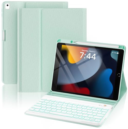 iPad Keyboard Case for 10.2 9th Gen 2021/8th Gen 2020/7th Gen 2019/Pro 10.5 2017/Air 3rd Gen 10.5 2019 Wireless Backlit Detachable Keyboard with Magnetic Protective Cover with Pencil Holder(Green)