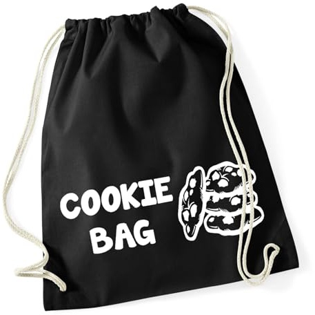 Huuraa Turnbeutel Cookie Bag Geschenk | Sportbeutel 12 Liter Black Baumwolle Schwarzer Rucksack Geschenkidee Unisex Beutel mit Kordelzug Baumwollbeutel