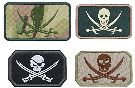 ECSiNG 4 STÜCKE Piratenflagge Patch Totenkopf Kopf und Kreuz Schwert Jolly Roger Taktische Moral Klettverschluss Besticktes Abzeichen Armband Emblem Applikation für Rucksack Jacke Hut