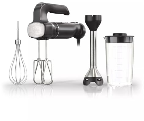 Ninja CI101 Foodi Power Mixer System, 750-Peak-Watt Hand Blender and Hand Mixer Combo with Whisk and Beaters, 3-Cup Blending Vessel, Black
