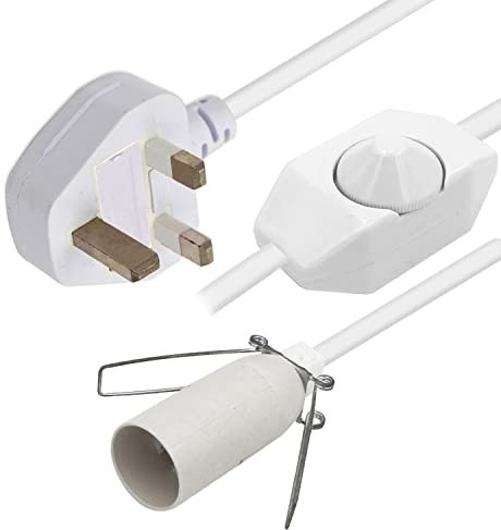 SPHIRES Salt Lamp Cable, Lamp Replacement Electric Cable with Metal Clip & Dimmer Switch, 3-Pin UK Plug Himalayan Salt Lamps Wire Spare White CE & UKCA Certified Cable