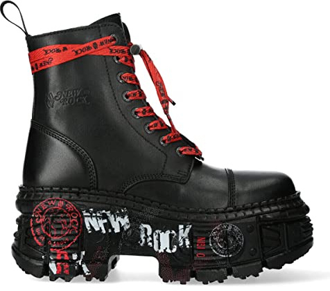 New Rock Boots WALL126CCT-C1 Unisex Metallic Black Leather Platform Gothic Boots 45