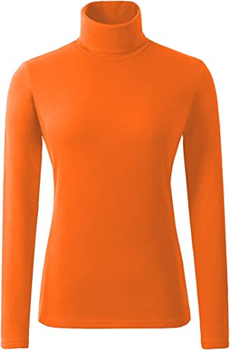 Ladies Polo Roll Neck Tops Long Sleeve Turtle Neck Plain Jumpers for Women Top T Shirts UK Plus Size 8 to 26. Orange