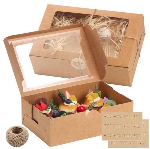TsunNee 20PCS Kraft Cupcake Boxes 6 Hole with Window, Reusable Cardboard Cake Boxes for Cupcakes Muffins Treats, Disposable Paper Bakery Boxes Gift Boxes for Home Baker Wedding Birthday Christmas