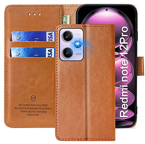 FMPCUON Funda para Xiaomi Redmi Note 12 Pro/Poco X5 Pro,Funda Libro Xiaomi Poco X5 Pro Funda con Tapa,Cuero Carcasa Magnético Funda Cartera Móvil para Redmi Note 12 Pro,Marrón