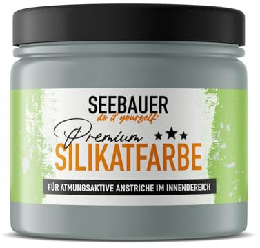 SEEBAUER diy Silikatfarbe Grau 300ml für Innen (No. 214 Mountain Slate) Atmungsaktive Mineralfarbe für Allergiker - Abwaschbare Wandfarbe - Grautöne hohe Deckkraft
