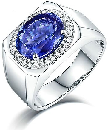 Engagement Ring Diamond, Promise Ring For Him 18 Karat Weißgold Tansanit 3.5ct Ovale Form Rechteckiger Heiligenschein Komfort Fit Größe 66 (21.0)