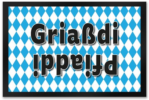 Griaßdi Pfiaddi Fußmatte XXL in 50x75 cm mit bayrischer Flagge Hallo und Tschüss Türmatte für Bayern und Menschen die die bayrische Sprache lieben und auch sprechen