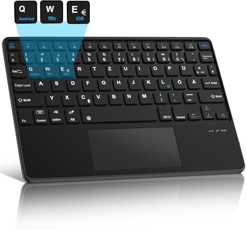 JADEMALL Kabellose Tablet Tastatur mit Touchpad Deutsches Bluetooth Magnetisch ultraleichtes Tastatur QWERTZ mit iOS-Sondertasten für Galaxy Tab, Mi Pad, Leno,Huaiwei