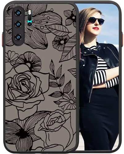 POUHYE Handyhülle für Huawei P30 Pro Hülle, Weiche Silikon Stoßfeste Schutzhülle Case, Matte durchsichtige Anti-Kratzer PC Rückseite Volle Kamera Schutzabdeckung 3D Rose Muster Print Design