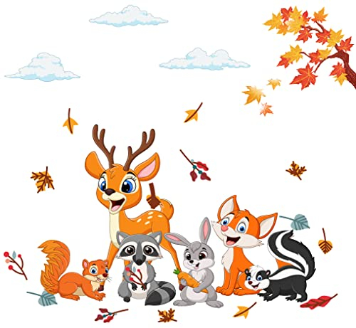 Baby Boo! Wandtattoo Kinderzimmer, Herbst, Reh, Waschbär, Eichhörnchen, Kinderzimmer Deko, Babyzimmer Deko, Wandsticker Kinderzimmer, Wandaufkleber Kinderzimmer, PVC, Wanddeko, 2x (90 x 30 cm)