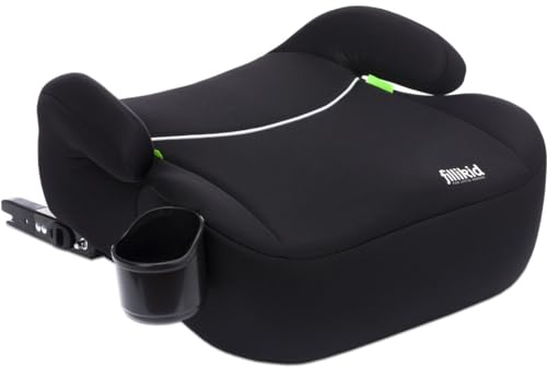 Fillikid Auto-Kindersitzerhöhung Booster i-Size ab 7 Jahre - 12 Jahre (125 cm - 150 cm) mit einklappbarer Isofix-Halterung & Getränkehalter - Schwarz
