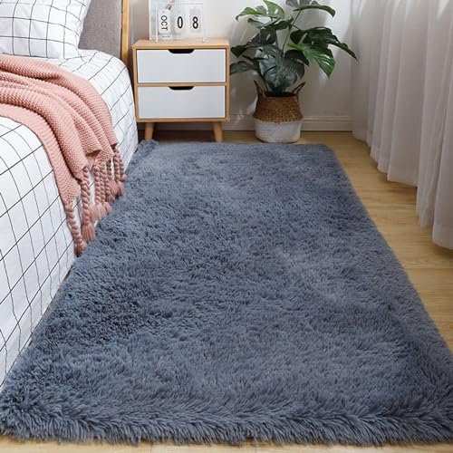 Mateju Teppich Wohnzimmer, Teppich Flauschig 200x300, Modern Hochflor Teppich Schlafzimmer Bettvorleger Teppich Waschbar für Wohnzimmer Schlafzimmer Kinderzimmer Wohnzimmer (80x120cm,Silber-Grau)
