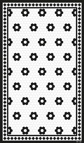 DobleUve Estudio Tapis Vinyle Rosetas | Noir | 47x80 | Tapis Cuisine | Tapis de Salon Antidérapant Antifongique Ignifuge | Tapis Enfants | Tapis Bain PVC | Tapis PVC