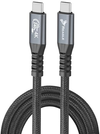 Reagle Kabel 1M, Kompatibel mit Meta Quest 3/3S, Quest 2/Pro, Pico 4, PC Steam VR Zubehör, USB-C 3.2 Gen 2x2, 20Gbps, 240W PD 3.1, 4K@144Hz, Schwarz