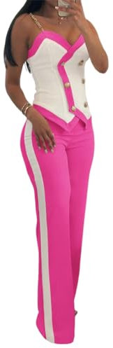 shownicer Femmes Ensemble Blazer Costume Couleur Unie Blazer Gilet à sans Manches et Short avec Poches 2 Pièces Ensemble de Costume A Rose Rouge XL