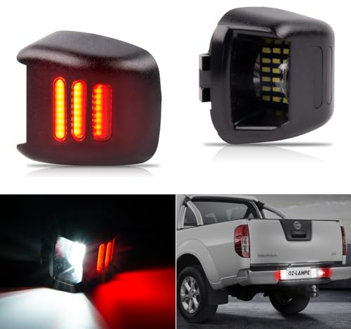 OZ-LAMPE LED Kennzeichenbeleuchtung für Navara D40 Frontier Armada Titan Xterra Suzuki Equator, Led Beleuchtung mit CAN-Bus, Rotes und weißes Licht Nummernschildbeleuchtung LED, 2 Stücke