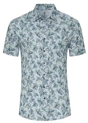DeSoto Herren Jerseyhemd - Kurzarm - Kent-Kragen - Bügelfrei, Blue Denim Pineapple, XXL