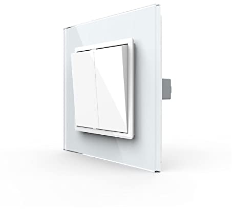 LIVOLO Wipp zweifach Wechselschalter Serien Lichtschalter Wandschalter für Unterputz Einbau Glasrahmen Einbauschalter Wandmontage Doppelter Schalter Wechsellichtschalter Glas Rahmen weiß K2S