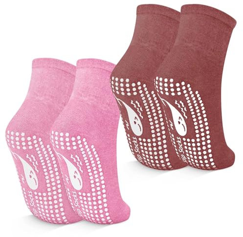 TENQUAN Yoga Socken 2 Paar Anti-Rutsch Socken Rutschfeste Griffsocken für Yoga, Pilates, Barre, Sport und Bewegung, Heim, Krankenhaus für Damen Herren (2 Paar Rot, Unisex 43-46)