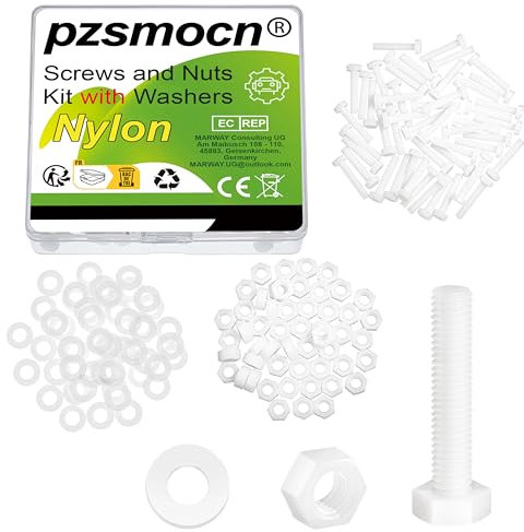 Pzsmocn 150 Pièces/50 Ensembles M5*25 mm en Plastique Nylon Blanc Hexagonales Externes Vis Écrou Combinaison Kit avec Rondelle Isolante, Taille Standard, pour Bricolage, Assemblage Électronique.