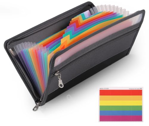 JIANTA Fächermappe A6/B6, 13 Fächern, Robust Dokumentenmappe mit Reißverschluss, Wasserdicht für Reise, Büro, Schule, Akkordeon Aktenordner 25,5x12cm breit für Quittung Gutschein Tickets Rezept Geld