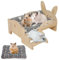 Meerschweinchen Hängematte Holz mit Kaninchenbett, Kaninchen Bett, Meerschweinchen Bett Matte, Meerschweinchen Versteck mit Treppen, Fleece Plüschbett (1* Bett Holz+1*Grau&1*Zyanfarben Plüschbett)