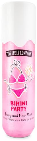 The Fruit Company Hair & Body Mist 200ml | Aroma Fresas, Manzana y Caña de Azúcar | Bikini Party Glitter – Hidrata y Refresca tu Cuerpo y Cabello.