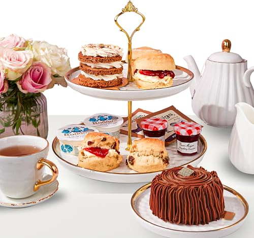 Patisserie Valerie Classic Cream Tea Hamper for 2 – Afternoon Tea Gift Set with Fresh Scones, Handmade Cakes, Jam, Clotted Cream & Tea – Food Hamper ideal for Birthdays - Handmade in the UK