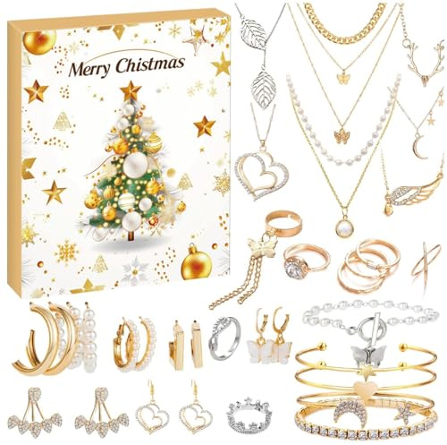 Schmuck Adventskalender Weihnachtsschmuck Adventskalender 24 Tage Countdown Kalender bis Weihnachten Fashion Schmucksets für Frauen Erwachsene Teenager Cal