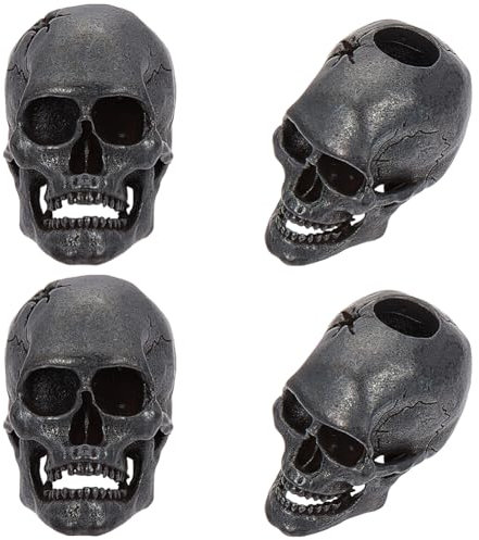OLYCRAFT 4 Stück Totenkopf Perlen Messing Europäische Perlen Perlen Mit Großem Loch 6mm Loch Perlen Gunmetal Skelett Perlen DIY Schmuck Charms Zubehör Für Die Schmuckherstellung von Armbändern