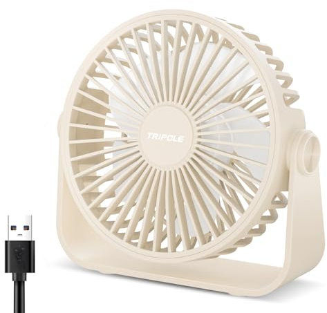 TriPole USB Tischventilator mit 3 Geschwindigkeiten, 360° Rotation, Starker Wind, Tragbarer Mini-Ventilator für Heim, Schlafzimmer, Büro - Beige
